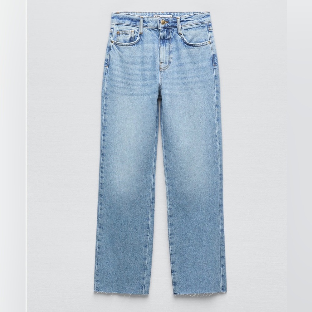 Zara denim STRAIGHT LEG AND UNFINISHED HEM jeans size 25 used - Picture 2 of 5